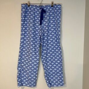 Vineyard Vines Womens Blue White Whale Print Cotton Pajama Pants Sz M Drawstring